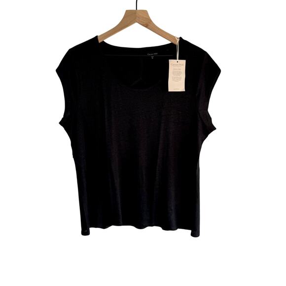 Garnet Hill Organic Linen Black Cap Sleeve Relaxed Boxy Style Size XL NEW - Picture 1 of 5